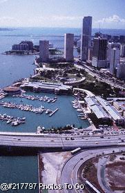 Aerial of downtown w/ Miami Marina